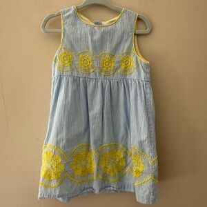 Baby Boden Blue Seersucker Striped Embroidered Flower Dress 18-24 Months